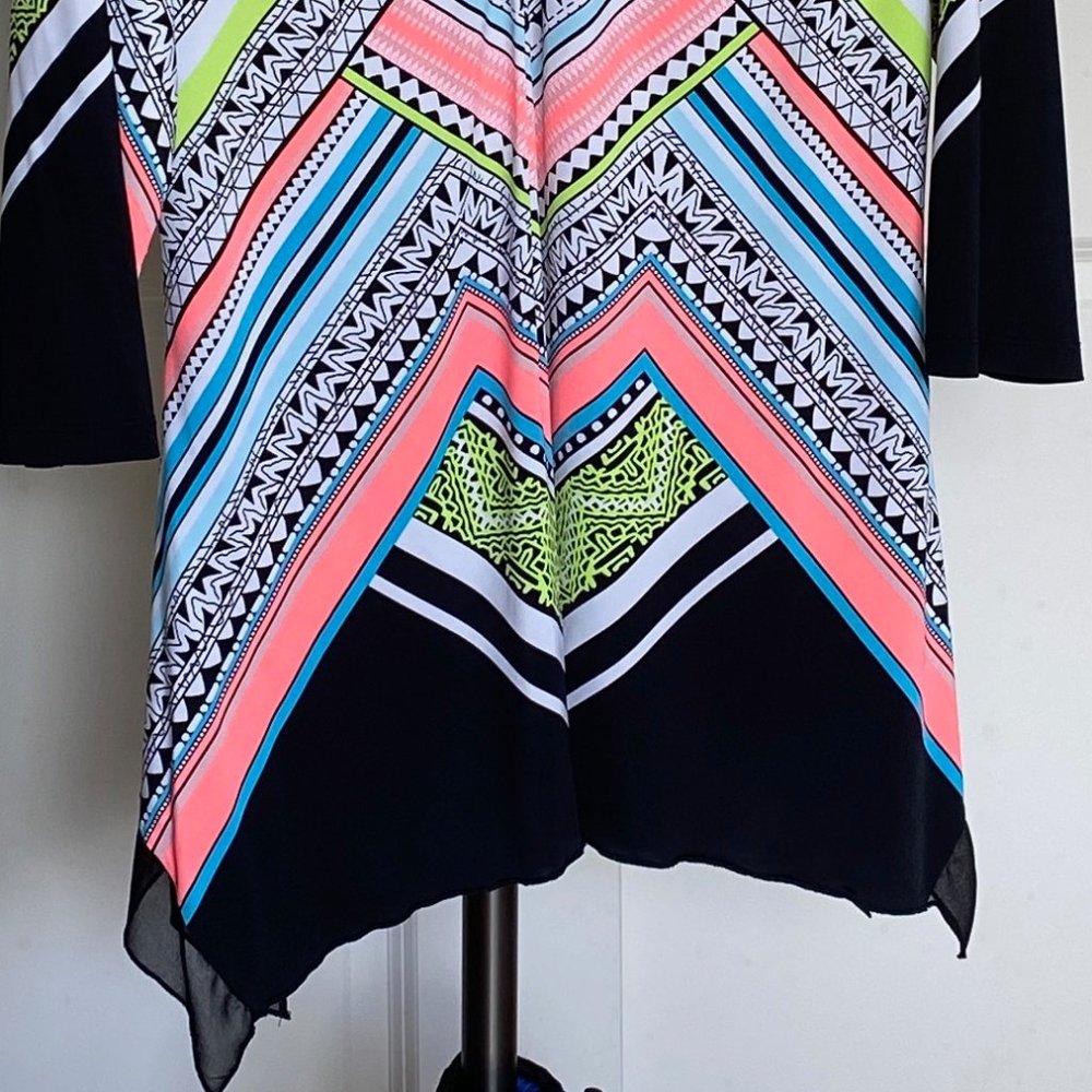 Nygard Tunic with Very Bright Neon Orange, Turquoise and Yellow - Picture 3 of 8